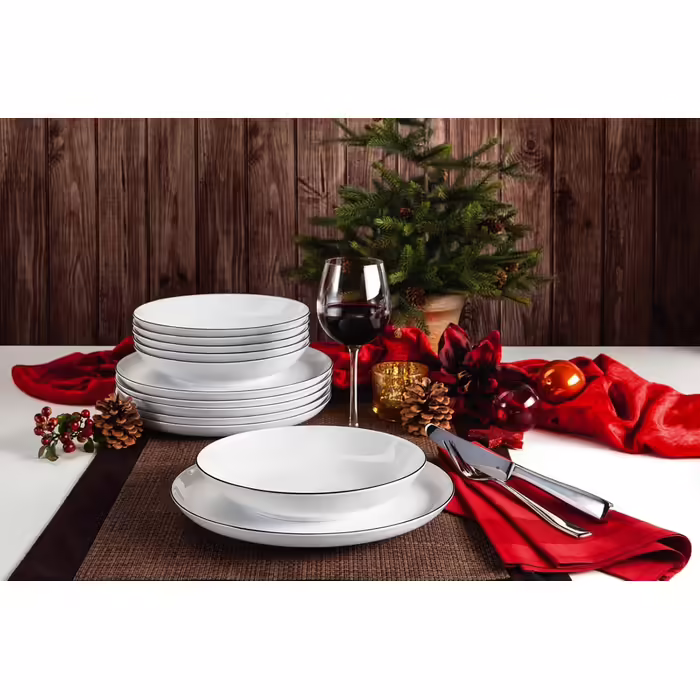 Seltmann Weiden [A] Lido Tableware Set, 12-Piece, Round, Black Line