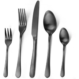 Cutlery Set for 6 People, 30-Piece Matte Black Cutlery Set, Cutlery Set including Knife, Fork, Spoon, Black Stainless Steel Cutlery Sets, Matte & Dishwasher Safe