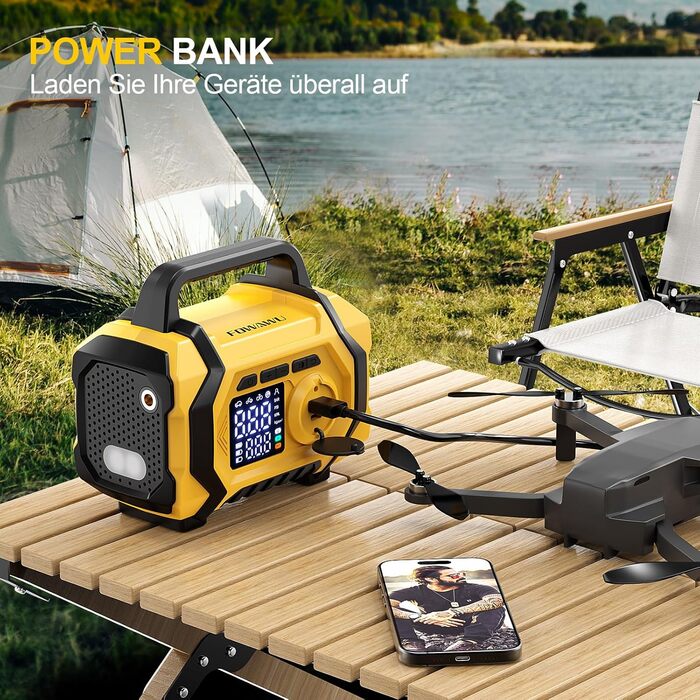 Портативний пусковий пристрій FOWAWU 9-в-1 з компресором, акумулятор 6000A, 26800mAh, 150psi, автовимкнення