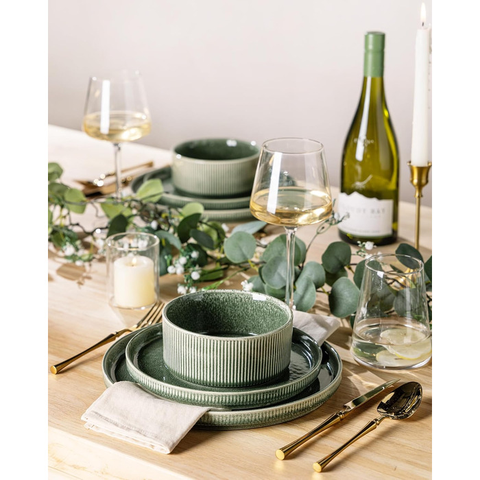 Набір посуду GBhome з каменю, 18 предметів, ручна робота, для 6 осіб, стійкий до миття в посудомийній машині та мікрохвильовій печі, набір тарілок та мисок