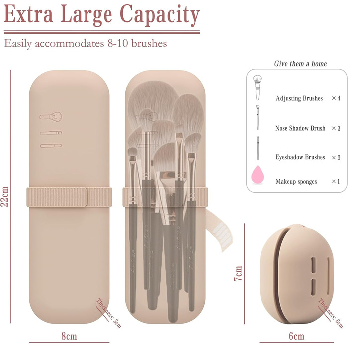 Набір для макіяжу Silikon Travel Essentials: органайзер для пензлів та чохол для Beauty Blender, легкий, портативний, для подорожей (Хакі)
