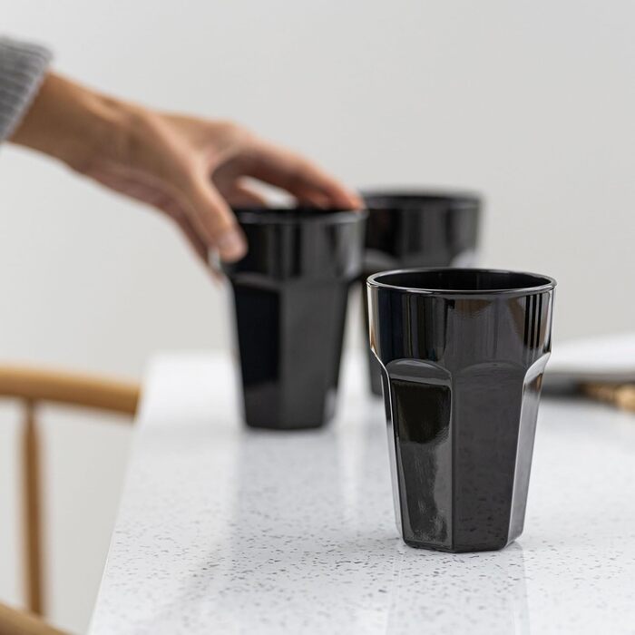 Set of 425 ml Cocktail Glasses, Set of 6 Long Drink Glasses, Colorful Glasses – Dishwasher-Safe Crystal Glasses Gigi Piano Black