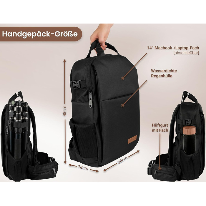 Чорний рюкзак для камери: захист від крадіжок, відділення для ноутбука 14