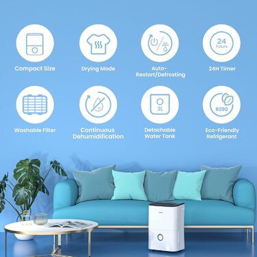 Зволожувач повітря COMFEE' MDDF-20DEN7: 20л/день, 40м², 3 режими, таймер, 3л бак