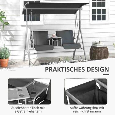Outsunny Hollywood 2-Seater Swing Bench with Canopy, Bag, Garden Swing with Tray, Holds up to 180 kg, for Garden, Balcony, Black | Aosom