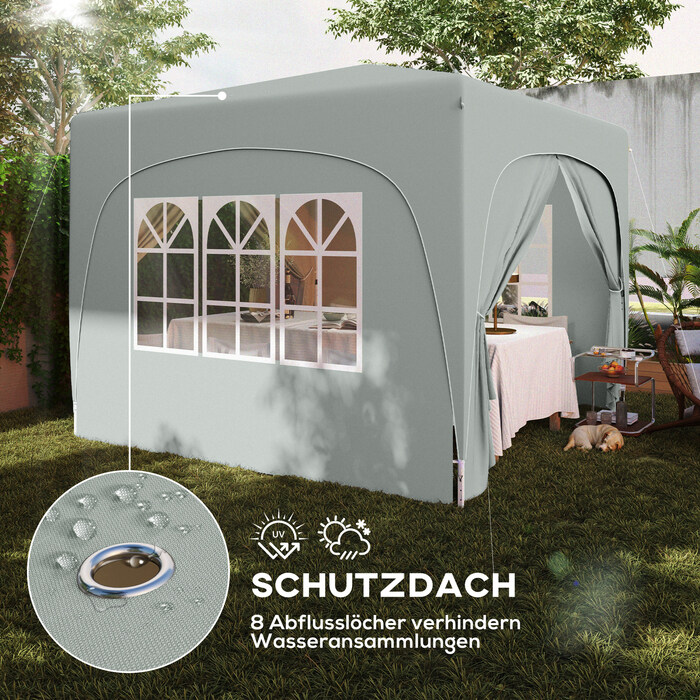 Outsunny 3x3m Gazebo, Water-Resistant, Stable, Winter-Proof, Pop-Up Folding Gazebo, UV Protection 50+, Foldable Party Tent, Garden Tent with 4 Side Walls, Bag, Garden Gazebo for Camping, Garden, Light Gray | Aosom