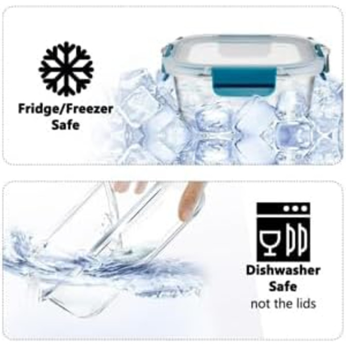 Набір контейнерів для зберігання їжі з боросилікатного скла з кришкою, BPA-free, герметичні, для мікрохвильової печі, духовка, посудомийна машина – контейнери для Meal Prep для кухні, офісу SA178-18PC