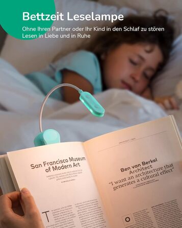 EDISHINE LED Кліпса для читання: USB-лампа з 3 кольорами та регулюванням яскравості, для дітей, для ліжка, авто, столу, кута. Захищає зір.