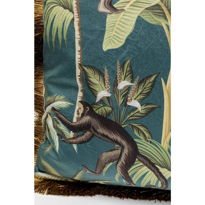 Декоративна подушка Kare Design Jungle Fever золото/синя з бахромою, наповненням і знімним чохлом, на блискавці, 45x45 см, для дивану з джунглевим мотивом