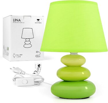 Торшер 'Ліна' - керамічна настільна лампа з абажуром з тканини, сумісна з LED, цоколь E14, 230V, зелений колір
