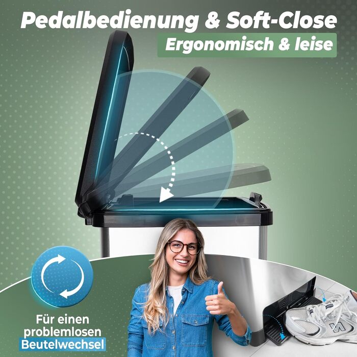 Нівалів Відро для сміття 50л з педаллю, м'яким закриттям та герметичним кришкою - відро для кухні та інші приміщення