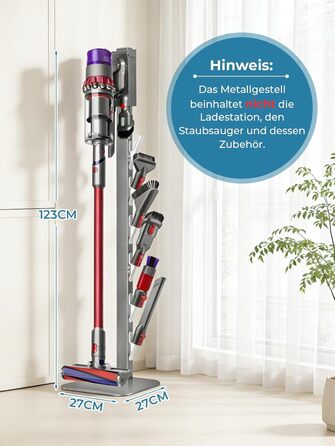 Підставка для пилососа Dyson V16, Gen5, V15, V12, V11, V10, V8, V7, V6 – металева, настільна, з 4 гаками, без свердління, срібляста