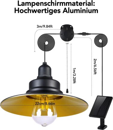FabStyl Solar Hanging Light for Outdoor/Indoor, Solar Lamps Pendant Light with Pull Switch & E27 Bulb, IP65 Waterproof for Garden Pergola Garage