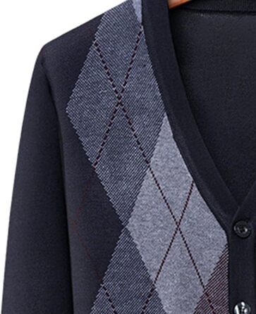 Кардиган чоловічий в аррані, з ґудзиками, в'язаний, з кишенями, темно-синій (M)