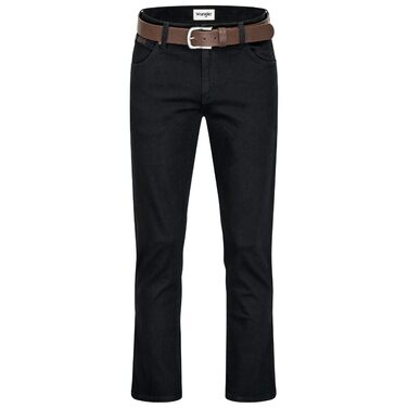 Джинси чоловічі Wrangler Texas Regular Fit Authentic Straight, еластичні, з ременем (38W/34L, Black Overdye + коричневий ремінь)