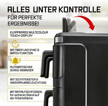 Фритюрниця електрична Gourmetmaxx FryUp3 з 3 камерами 17л, Airfryer з сенсорним дисплеєм, 12 програм, вікном огляду – для 12 осіб