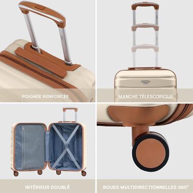 Чоткий валіза Flight Knight 4-колісний, жорсткий, ручна поклажа, 56x45x25 см (TSA), кремовий/бежевий