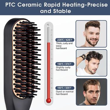 Електричний випрямляч для бороди чоловічий, міні-щітка для випрямлення бороди та волосся, 3 температурні режими (160°C-220°C), 3D-щітка