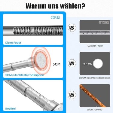 Штанга для душу з кріпленням без свердління, телескопічна, 72-134 см, діаметр 25 мм, срібна