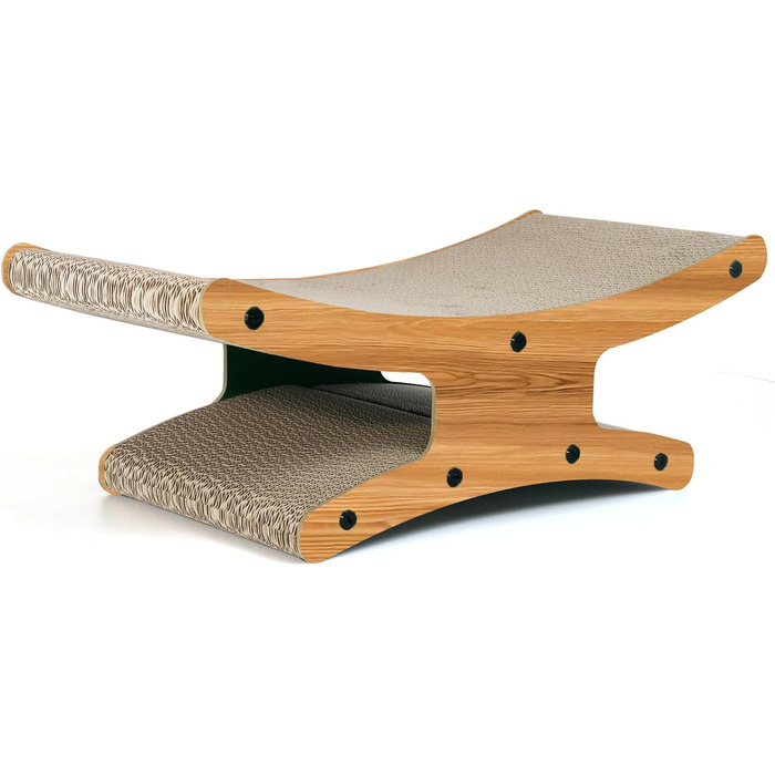 Котяче дряпальний комплекс з будиночком - XL дряпка з картону для кішок 56x26x20 см - Міцне ліжко-дряпка, місце для відпочинку з іграшкою, дерево