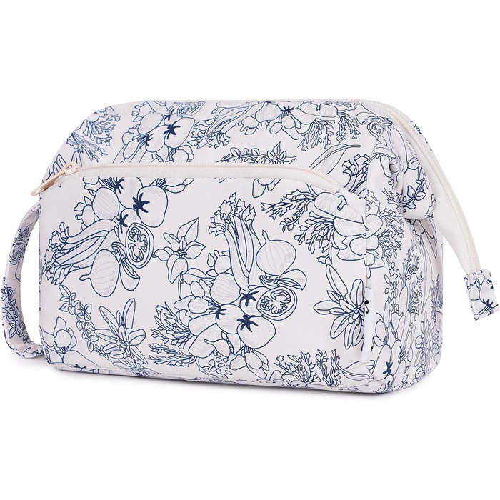 Косметичка для жінок Narwey: подорожня сумочка для макіяжу та косметики (сіро-блакитна, з квітковим принтом)