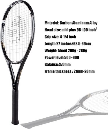 Black+Black Adult Tennis Racket Set - 2 Rackets, 3 Balls, 2 Grips, Vibration Dampeners