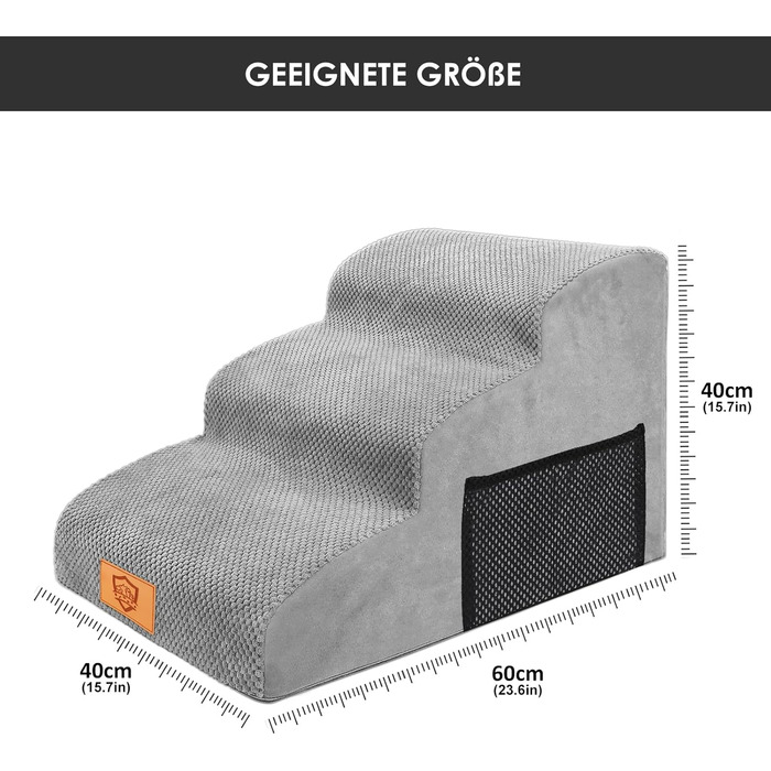 Сходинки для собак Zvonema - 3 сходинки, сірі, 60x40x40 см