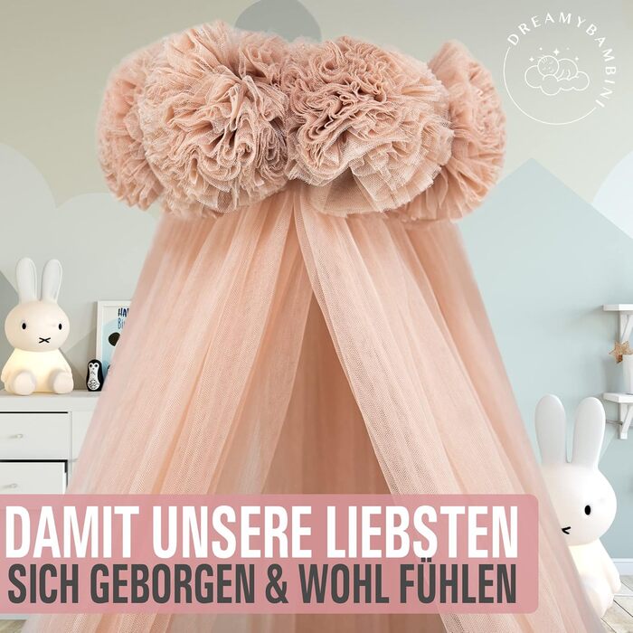DREAMYBAMBINI Fairytale Canopy for Baby Crib, Princess Baby Bassinet, Co-Sleeper Baby Bed, Mosquito Net, Nursery Decor, Children's Room Canopy 170x960 cm (Cream-Beige with pink accents) Cream-Beige (with pink accents)
