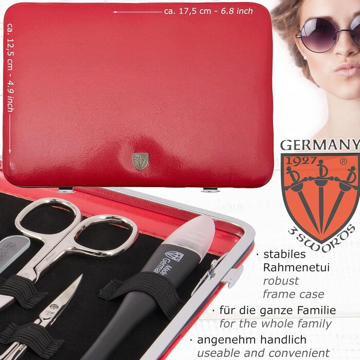 Набір для манікюру Drei Schwert Germany 'Fano' - 11 предметів у кейсі (колір коньяк/стрейч-мімікрія (червоний))