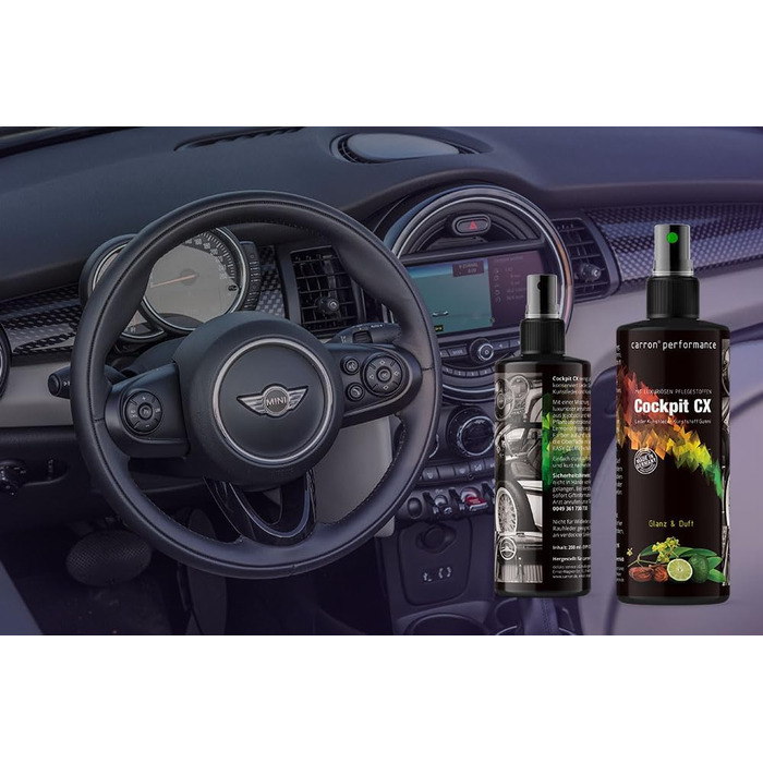 Cockpit CX Spray for cleaning and care of leather, faux leather, plastics, and rubber with jojoba oil, lemon oil, and carnauba wax (Original)