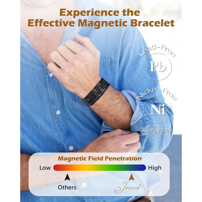 Медальйон з міді для чоловіків, 99% масивна мідь, магнітний браслет з магнітами, регульований розмір, з подарунковою коробкою (чорний щит)