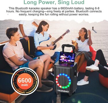 Bluetooth-портативна акустика для караоке з 2 мікрофонами, 11 динаміків, акумулятором 8800mAh, ручкою-тележкою та підсвічуванням. FM/AUX/USB/TF, регулювання басів та високих частот (A113)