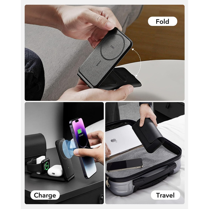 Зарядна станція 3-в-1 ESR для Apple Watch та iPhone з MagSafe, чорна
