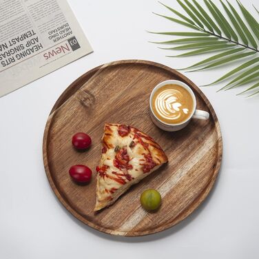 Round Wooden Tray, Acacia Wood Serving Tray, Serving Platter, Appetizer Charcuterie Board, Tray Organizer for Kitchen/Countertop, 35.1 x 35.1 x 2 cm
