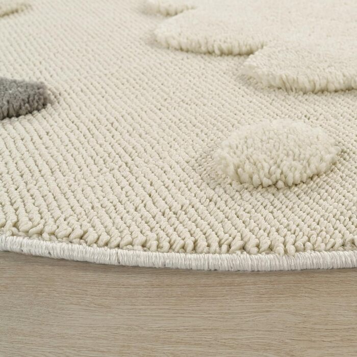 Paco Home Rug Kids' Room Rug Play Rug Crawling Rug Short Pile Motif Sun 3D Effect Soft Modern Decor, Size: 120 cm Round, Color: Cream 2