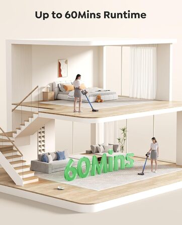 SunSare Бездротовий акумуляторний пилосос 550W/45000Pa/60хв, з базою для зарядки, легкий, тихий, для твердих поверхонь, килимів та шерсті тварин