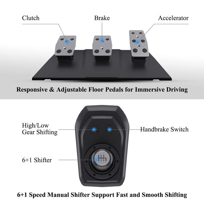 Ігрове кермо PXN V9 з педалями та перемиканням передач, 270/900 градусів, з вібрацією, сумісне з PS4, Xbox One, Xbox Series X/S, PS3, PC, NS Switch, з інструментом та додатком