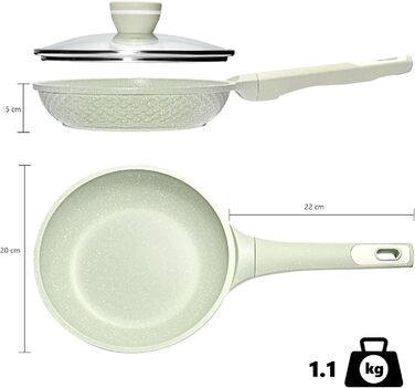 Сковорода антипригарна DYGG 20 см зі скляною кришкою, гранітне покриття, для всіх типів плит (індукція, газ, електро, склокераміка), без PFOA/PFAS