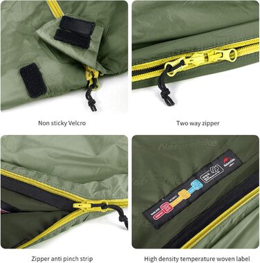 Спальний мішок Naturehike Ultraleicht: ультралегкий, 3-сезонний, 190x75/205x85 см, 680/760 г, для походів, кемпінгу, рюкзаків, 15°C, зелений XL