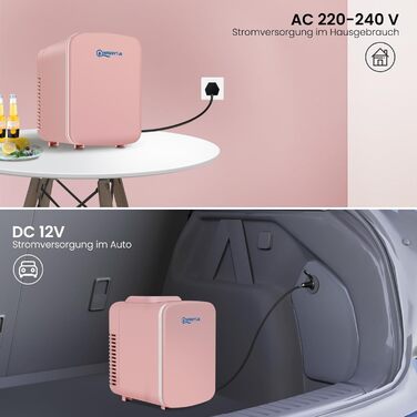 Mini холодильник Wannyton 4L з підігрівом та охолодженням, рожевий (220-240V/12V)
