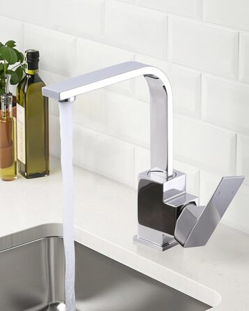 Кран кухонний поворотний 360°, з нержавіючої сталі, для кухні, автодому, ванної кімнати (хром)