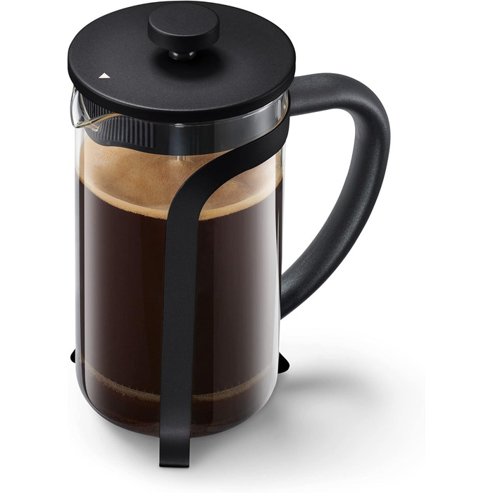 Тчибо Френч-прес для приготування кави вручну, 800 мл, з термостійкого боросилікатного скла, нержавіюча сталь, чорний