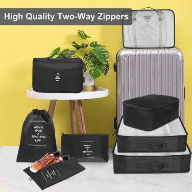 Органайзер для валізи - набір 8 шт. Packing Cubes для подорожей, система організації валізи, набір кубиків для пакування (Чорний)