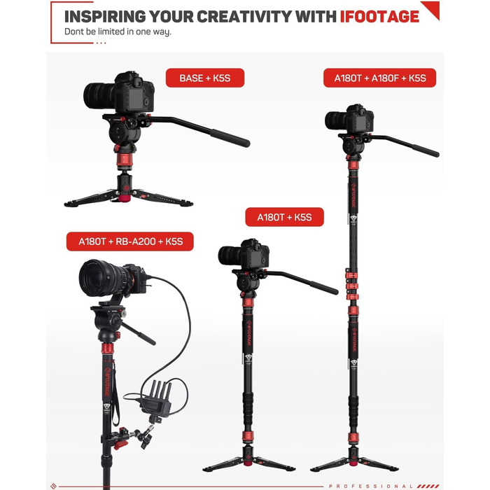 Монопод IFOOTAGE Cobra 3 A180T для камер Sony, Nikon, DSLR, з алюмінію, до 8 кг