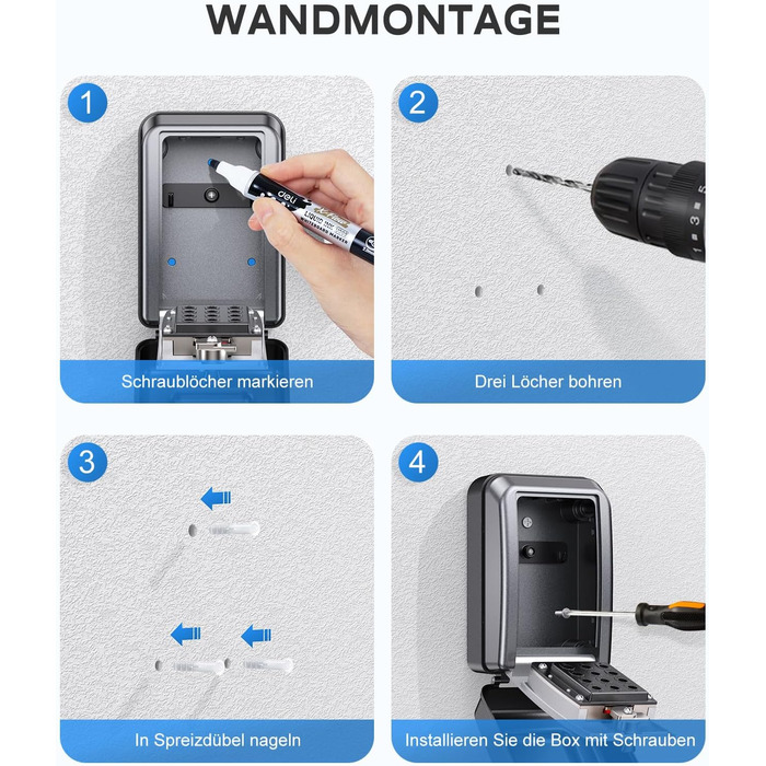 Шлюзовий сейф Mohard з кодовим замком для кріплення на стіні, 12-позиційний, велика місткість, вологостійкий, для дому, офісу, гаража