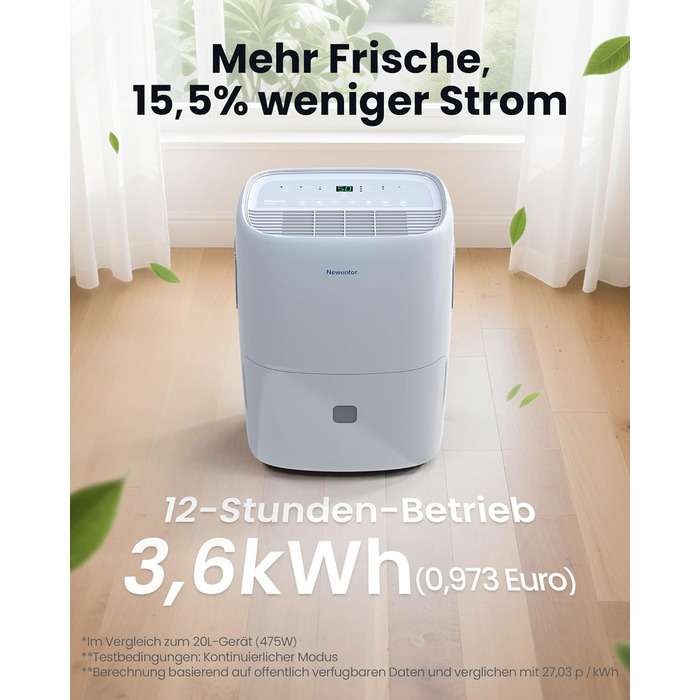 Електричний осушувач повітря Newentor 25L - для підвалу, дому, 215 м³/80 м², з таймером, фільтром, 10 років гарантії