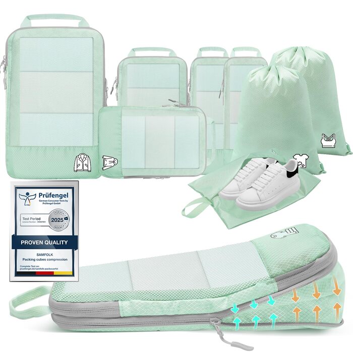 Набір з 8 компресійних органайзерів для валізи - чорний та м'ятний (8 шт.)