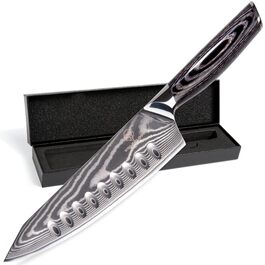 Ніж кухонний Wolfblood PRO Damast, сталь Дамаск 67 шарів, 33 см, ручка з дерева, сертифікат TÜV, 62 HRC, подарункова коробка