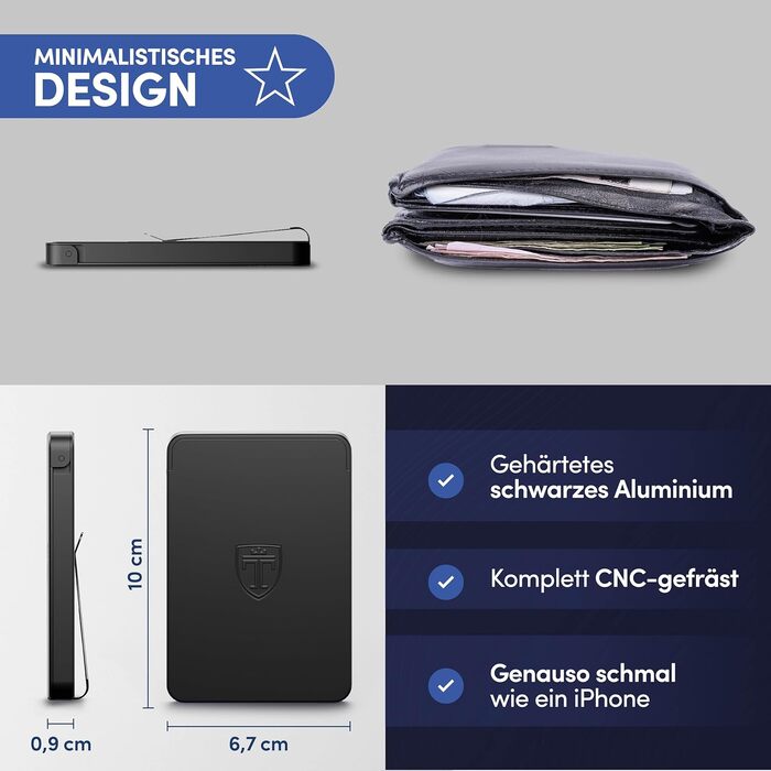 TRAVANDO SLYDE: Тонке шкіряне картхолдер з RFID захистом для чоловіків - 6 карт, картхолдер-портмоне (Чорний)