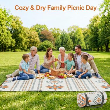 Плед для пікніка водонепроникний 200x200 см, пляжний килим без піску, складаний, з ручкою для перенесення (на 4-6 осіб) - ідеально для пляжу, кемпінгу та пікніків